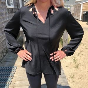 Black silk blouse with cut out detailing